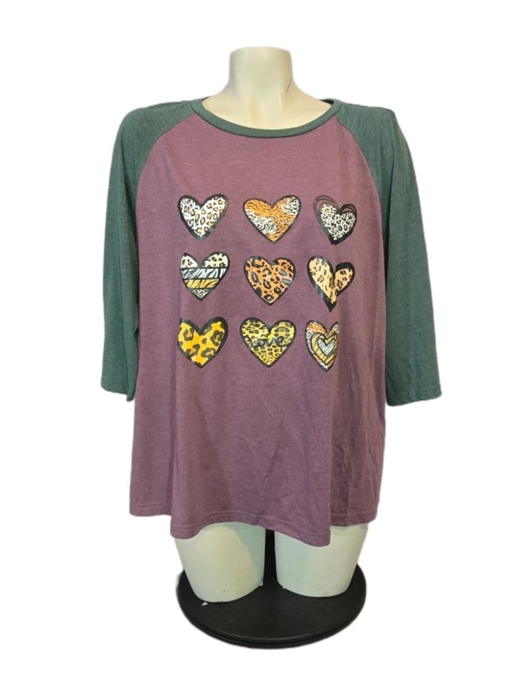 Shein Mauve Raglan Long Sleeve Top with Heart Print Size 1XL